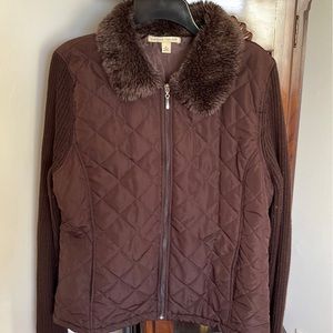 Ladies Quilted Jacket with Faux Fur Neckline